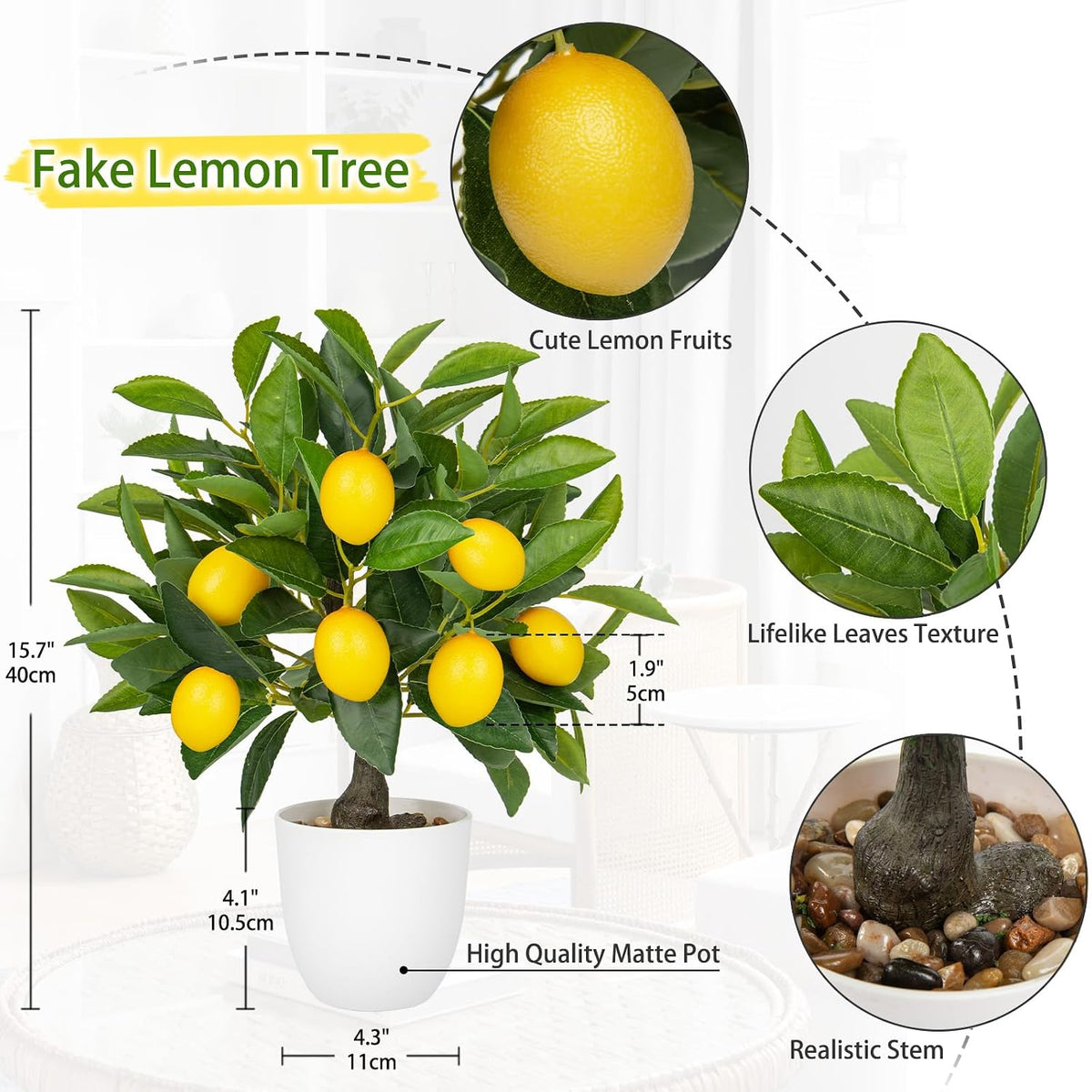 Artificial Potted Plants 16.1 inches Fake Orange Tree Artificial Citrus Fruit Plant with White Pot Faux Plants Indoor for Home,Office, Living Room Table, Desk