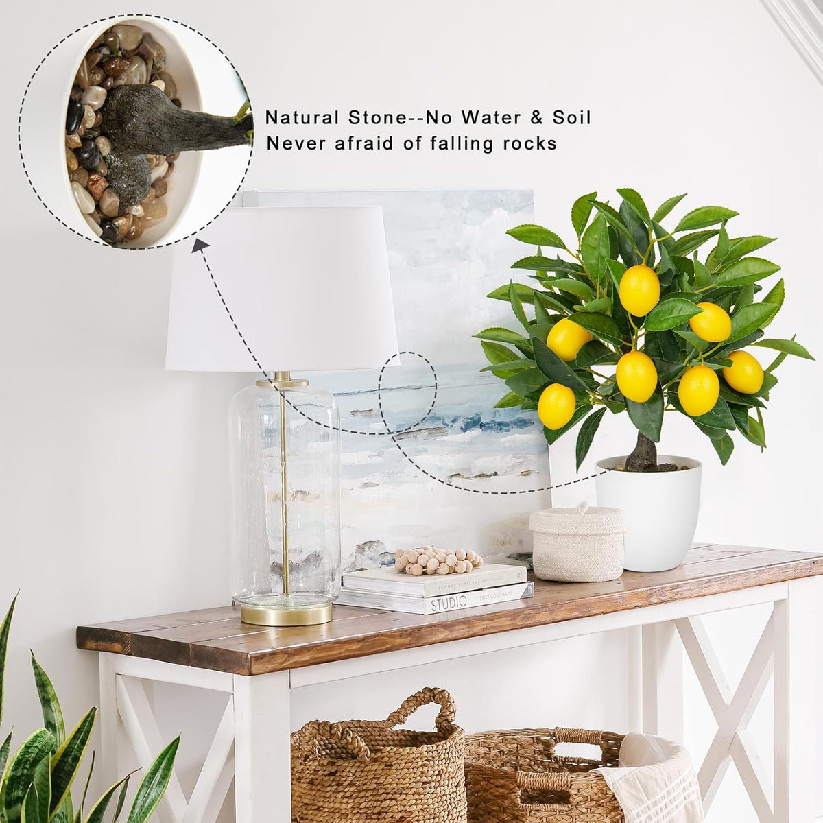 Artificial Potted Plants 16.1 inches Fake Orange Tree Artificial Citrus Fruit Plant with White Pot Faux Plants Indoor for Home,Office, Living Room Table, Desk