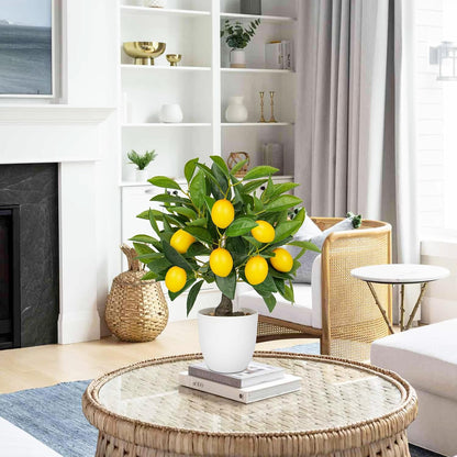 Artificial Potted Plants 16.1 inches Fake Orange Tree Artificial Citrus Fruit Plant with White Pot Faux Plants Indoor for Home,Office, Living Room Table, Desk