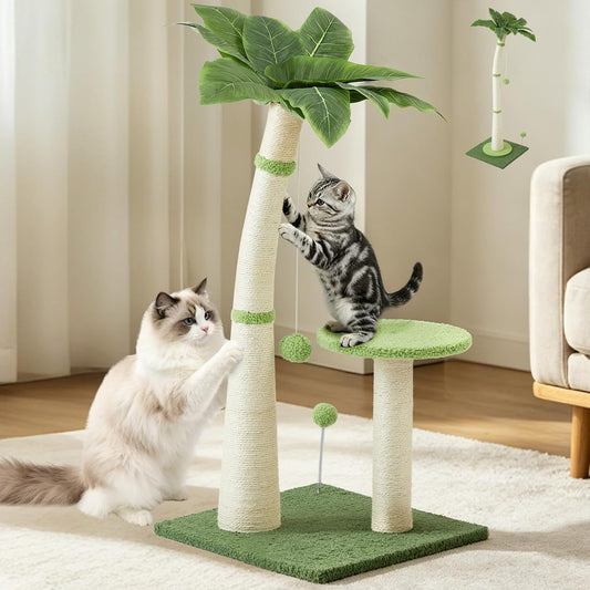 29.5-42.5" Cat Scratching Post, 2-in-1 Assembly, Adjustable Height with Bed