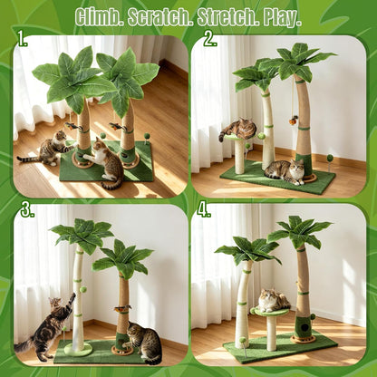 29.5-42.5" Cat Scratching Post, 2-in-1 Assembly, Adjustable Height with Bed