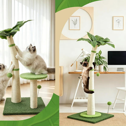 29.5-42.5" Cat Scratching Post, 2-in-1 Assembly, Adjustable Height with Bed