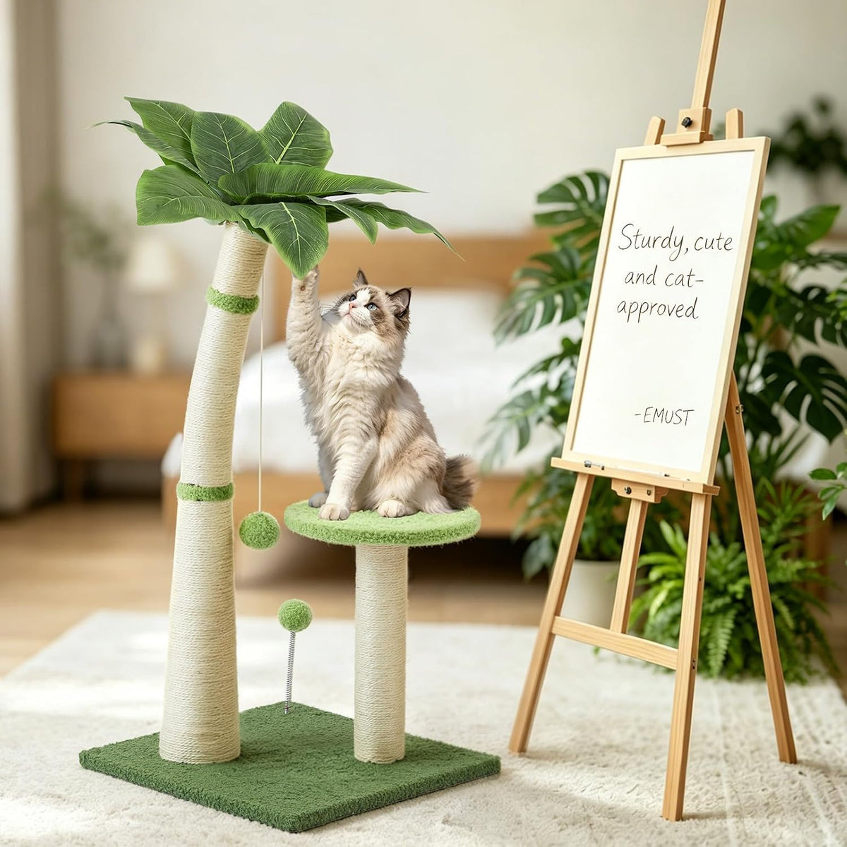 29.5-42.5" Cat Scratching Post, 2-in-1 Assembly, Adjustable Height with Bed
