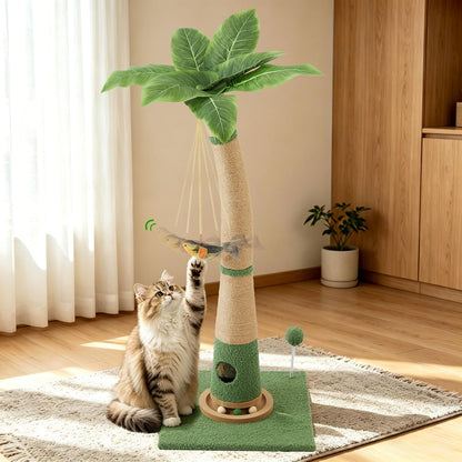 29.5-42.5" Cat Scratching Post, 2-in-1 Assembly, Adjustable Height with Bed