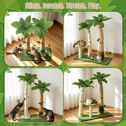29.5-42.5" Cat Scratching Post, 2-in-1 Assembly, Adjustable Height with Bed