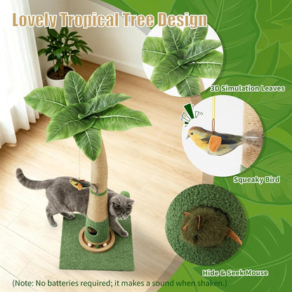 29.5-42.5" Cat Scratching Post, 2-in-1 Assembly, Adjustable Height with Bed