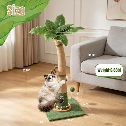 29.5-42.5" Cat Scratching Post, 2-in-1 Assembly, Adjustable Height with Bed