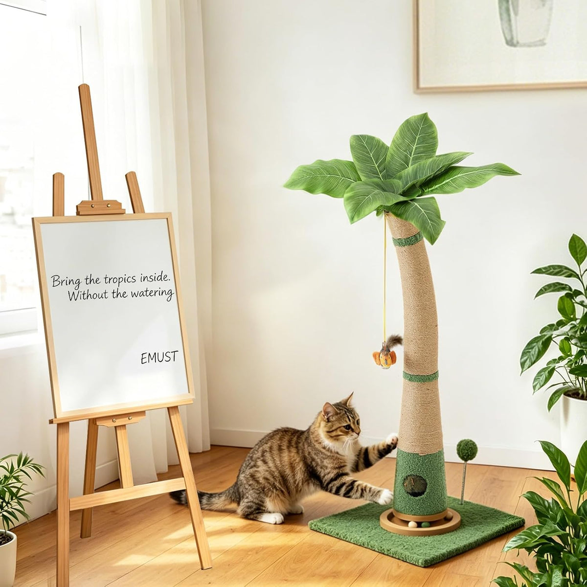 29.5-42.5" Cat Scratching Post, 2-in-1 Assembly, Adjustable Height with Bed