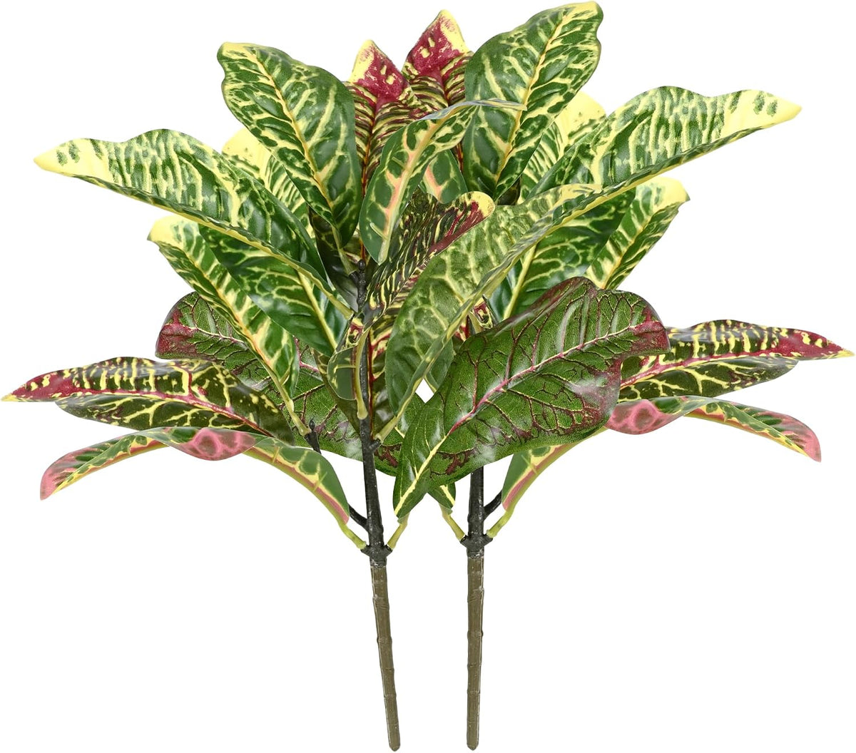 Artificial Croton Plant Leaf Branches Lifelike Tropical Houseplant Bush Stems for Home Office Decoration 2 Pack