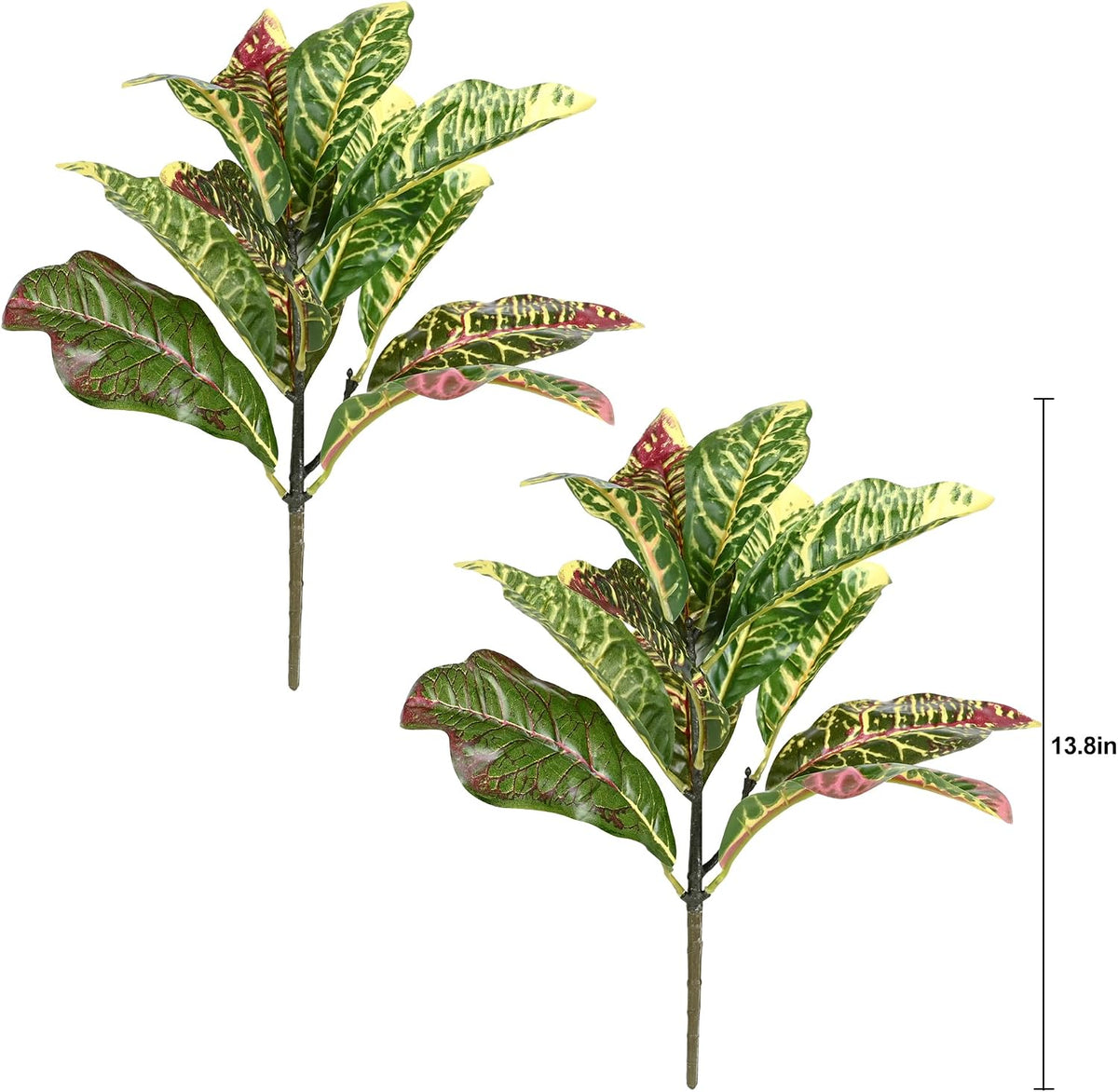 Artificial Croton Plant Leaf Branches Lifelike Tropical Houseplant Bush Stems for Home Office Decoration 2 Pack