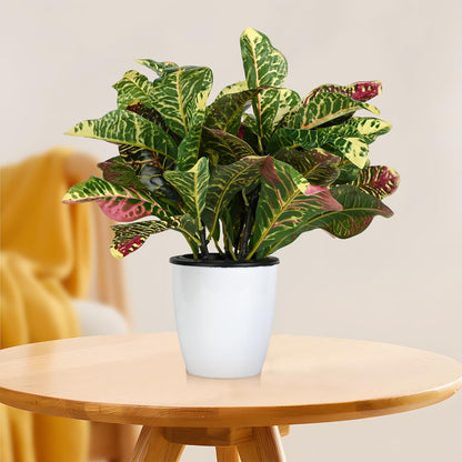 Artificial Croton Plant Leaf Branches Lifelike Tropical Houseplant Bush Stems for Home Office Decoration 2 Pack