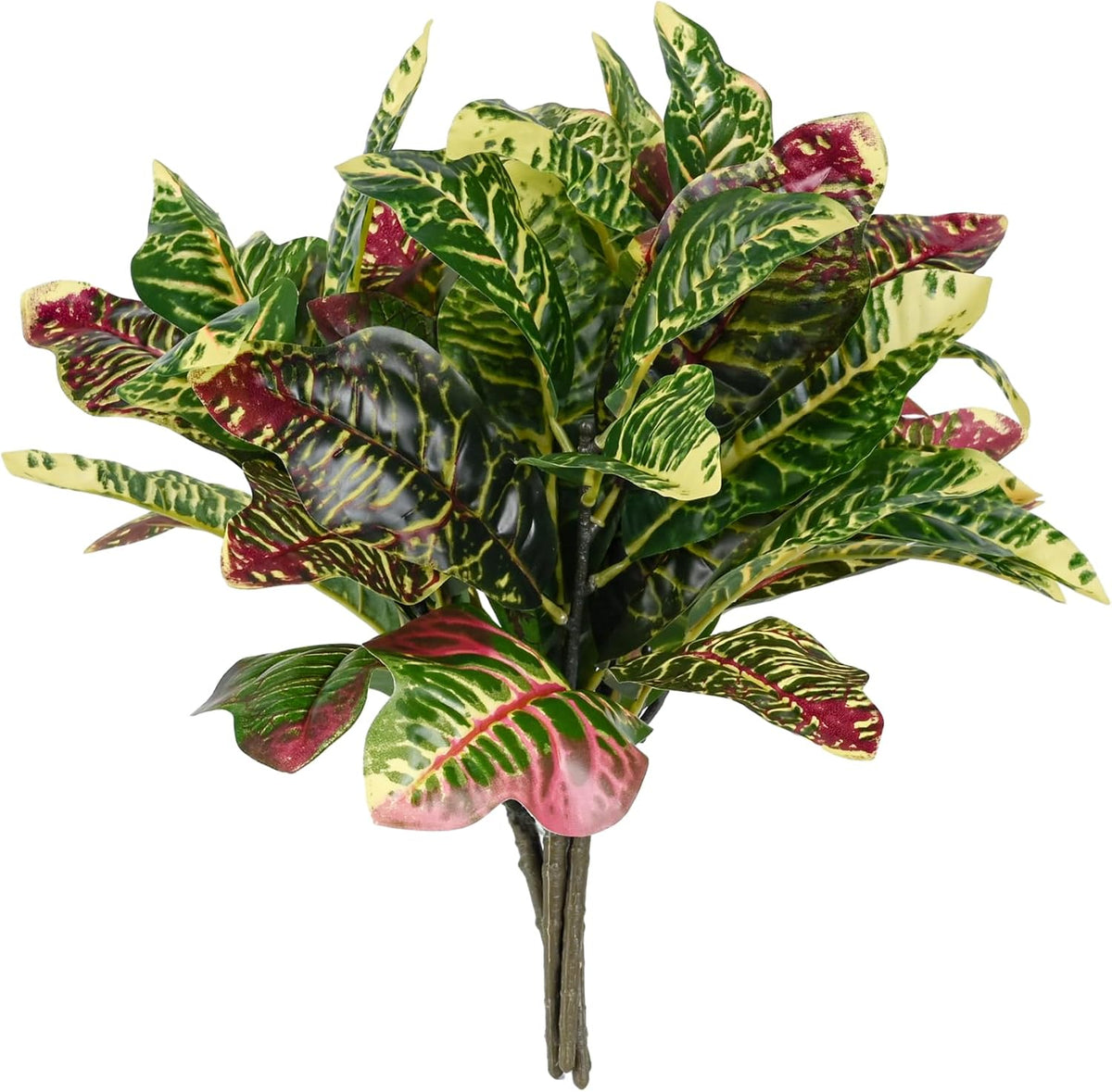 Artificial Croton Plant Leaf Branches Lifelike Tropical Houseplant Bush Stems for Home Office Decoration 2 Pack