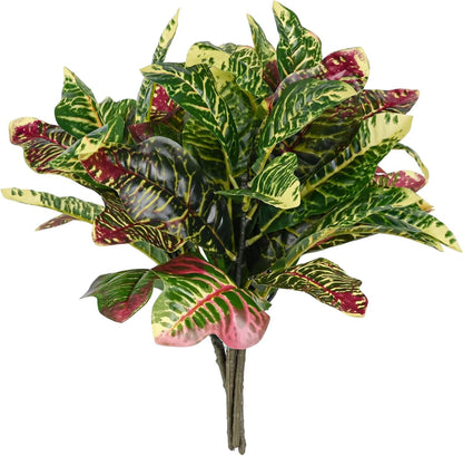 Artificial Croton Plant Leaf Branches Lifelike Tropical Houseplant Bush Stems for Home Office Decoration 2 Pack