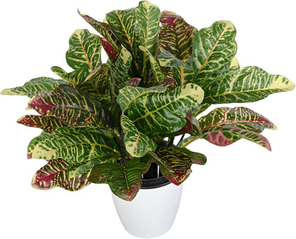 Artificial Croton Plant Leaf Branches Lifelike Tropical Houseplant Bush Stems for Home Office Decoration 2 Pack