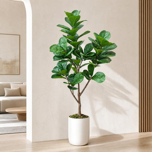 5ft Artificial Fiddle Leaf Fig Tree,Lifelike Indoor Faux Plant with Adjustable Branches,Easy Assembly,and Low Maintenance for Home and Office Decor