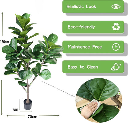 5ft Artificial Fiddle Leaf Fig Tree,Lifelike Indoor Faux Plant with Adjustable Branches,Easy Assembly,and Low Maintenance for Home and Office Decor