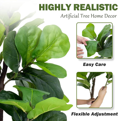 5ft Artificial Fiddle Leaf Fig Tree,Lifelike Indoor Faux Plant with Adjustable Branches,Easy Assembly,and Low Maintenance for Home and Office Decor