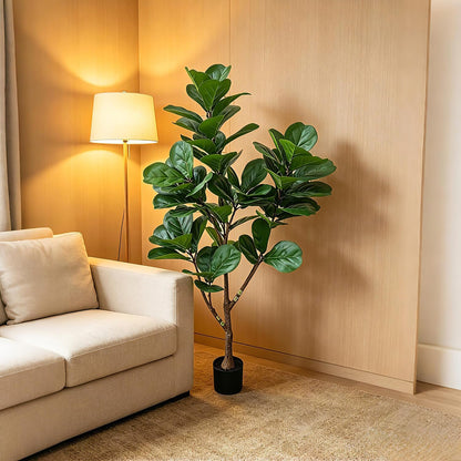 5ft Artificial Fiddle Leaf Fig Tree,Lifelike Indoor Faux Plant with Adjustable Branches,Easy Assembly,and Low Maintenance for Home and Office Decor