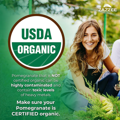 Zazzee USDA Organic Pomegranate 20:1 Extract, 50% Ellagic Acid 100 Capsules