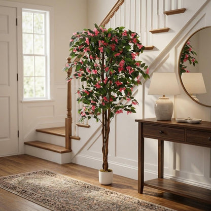 5.2FT Artificial Bougainvillea Tree in Pot, Premium Polyester Faux Plant, Tall Flowering Fake Tree for Indoor Outdoor Decor, Entryway, Apartment Balcony & Bedroom Aesthetic