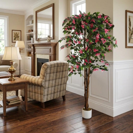 5.2FT Artificial Bougainvillea Tree in Pot, Premium Polyester Faux Plant, Tall Flowering Fake Tree for Indoor Outdoor Decor, Entryway, Apartment Balcony & Bedroom Aesthetic