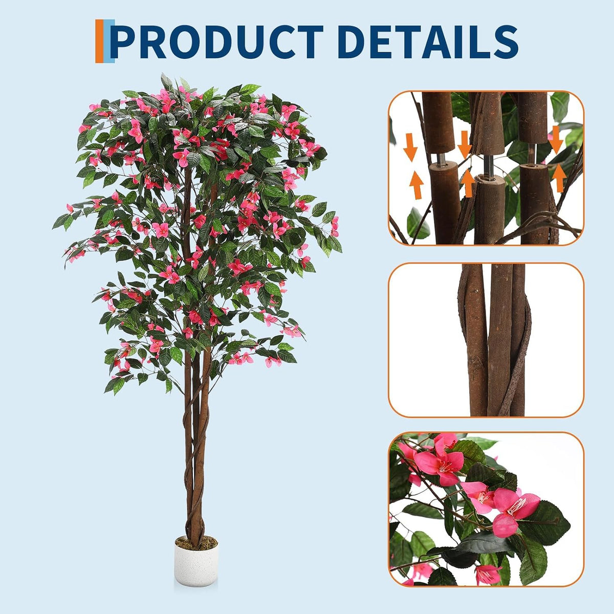 5.2FT Artificial Bougainvillea Tree in Pot, Premium Polyester Faux Plant, Tall Flowering Fake Tree for Indoor Outdoor Decor, Entryway, Apartment Balcony & Bedroom Aesthetic