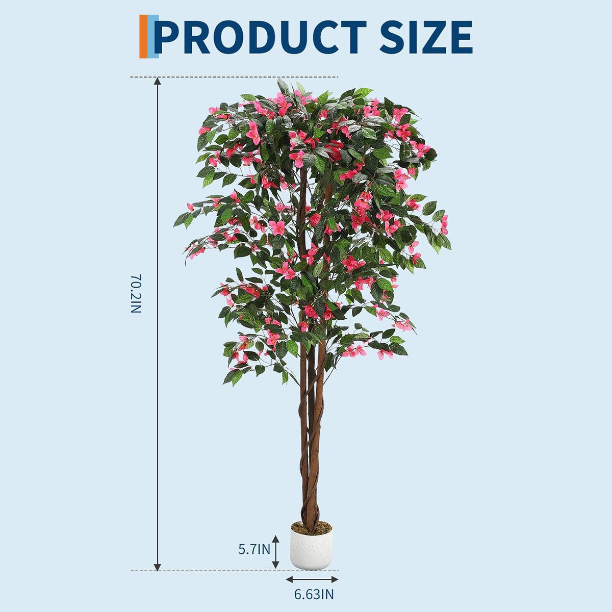 5.2FT Artificial Bougainvillea Tree in Pot, Premium Polyester Faux Plant, Tall Flowering Fake Tree for Indoor Outdoor Decor, Entryway, Apartment Balcony & Bedroom Aesthetic