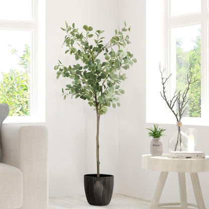 Artificial Eucalyptus Tree,6Ft Tall Fake Potted Tree Silk Faux Eucalyptus Tree with Plastic Nursery Pot, Artificial Plants for Home Office Indoor Decor