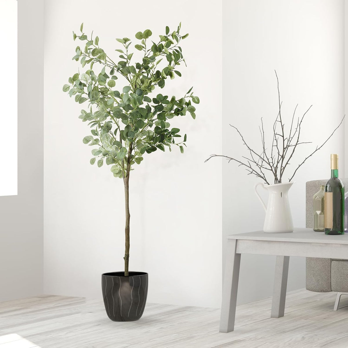Artificial Eucalyptus Tree,6Ft Tall Fake Potted Tree Silk Faux Eucalyptus Tree with Plastic Nursery Pot, Artificial Plants for Home Office Indoor Decor