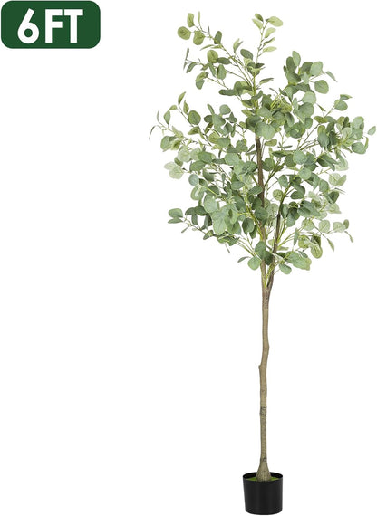 Artificial Eucalyptus Tree,6Ft Tall Fake Potted Tree Silk Faux Eucalyptus Tree with Plastic Nursery Pot, Artificial Plants for Home Office Indoor Decor