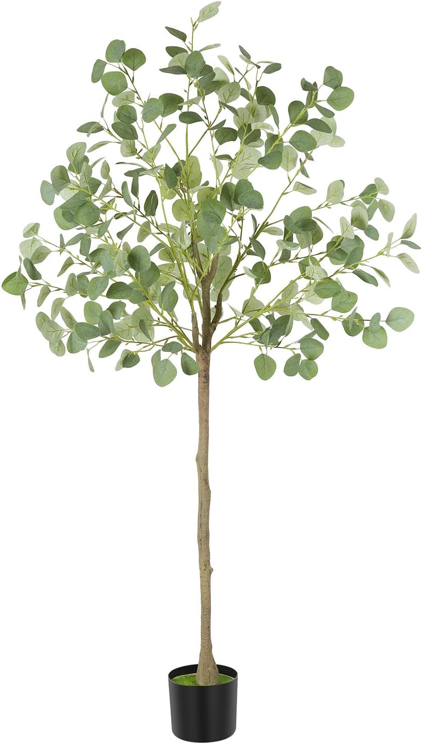 Artificial Eucalyptus Tree,6Ft Tall Fake Potted Tree Silk Faux Eucalyptus Tree with Plastic Nursery Pot, Artificial Plants for Home Office Indoor Decor