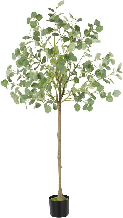 Artificial Eucalyptus Tree,6Ft Tall Fake Potted Tree Silk Faux Eucalyptus Tree with Plastic Nursery Pot, Artificial Plants for Home Office Indoor Decor
