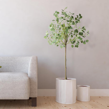 Artificial Eucalyptus Tree,6Ft Tall Fake Potted Tree Silk Faux Eucalyptus Tree with Plastic Nursery Pot, Artificial Plants for Home Office Indoor Decor