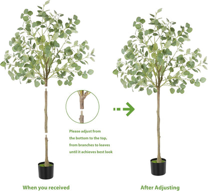 Artificial Eucalyptus Tree,6Ft Tall Fake Potted Tree Silk Faux Eucalyptus Tree with Plastic Nursery Pot, Artificial Plants for Home Office Indoor Decor