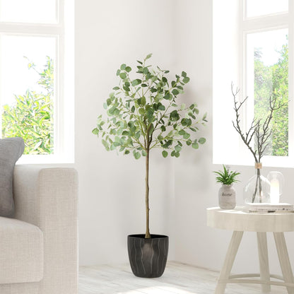 Artificial Eucalyptus Tree,6Ft Tall Fake Potted Tree Silk Faux Eucalyptus Tree with Plastic Nursery Pot, Artificial Plants for Home Office Indoor Decor