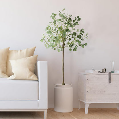 Artificial Eucalyptus Tree,6Ft Tall Fake Potted Tree Silk Faux Eucalyptus Tree with Plastic Nursery Pot, Artificial Plants for Home Office Indoor Decor