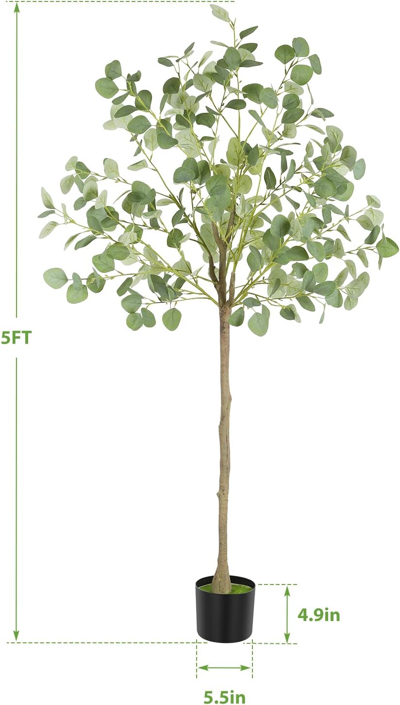 Artificial Eucalyptus Tree,6Ft Tall Fake Potted Tree Silk Faux Eucalyptus Tree with Plastic Nursery Pot, Artificial Plants for Home Office Indoor Decor