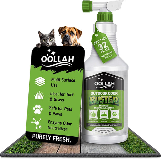 Outdoor Odor Buster Odor Eliminator for Strong Odor, Enzyme Cleaner Spray, Multi-Surface Enzyme Odor Eliminator for Pets, Turf, Grass, Kennels & Patios, 32 oz Manual Spray Bottle