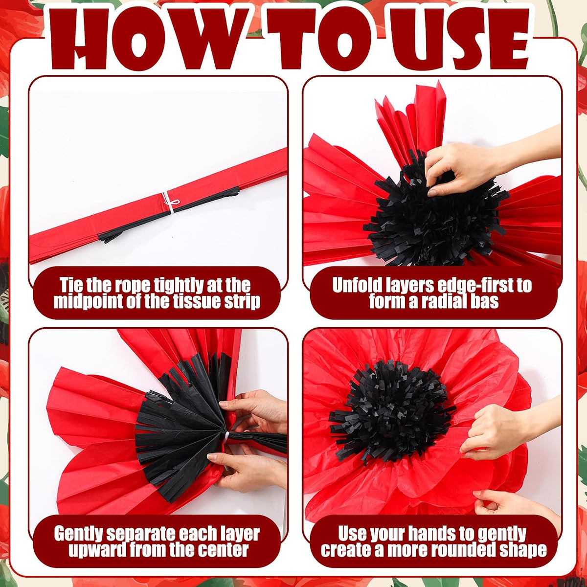 5 Pcs Giant Halloween Red Poppy Paper Flowers for Wizard Decor