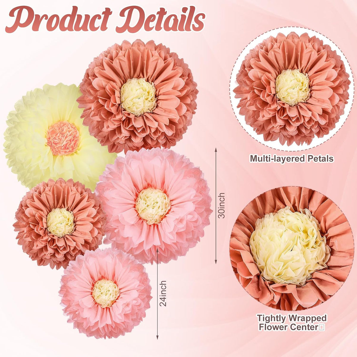 5 Pcs Giant Halloween Red Poppy Paper Flowers for Wizard Decor