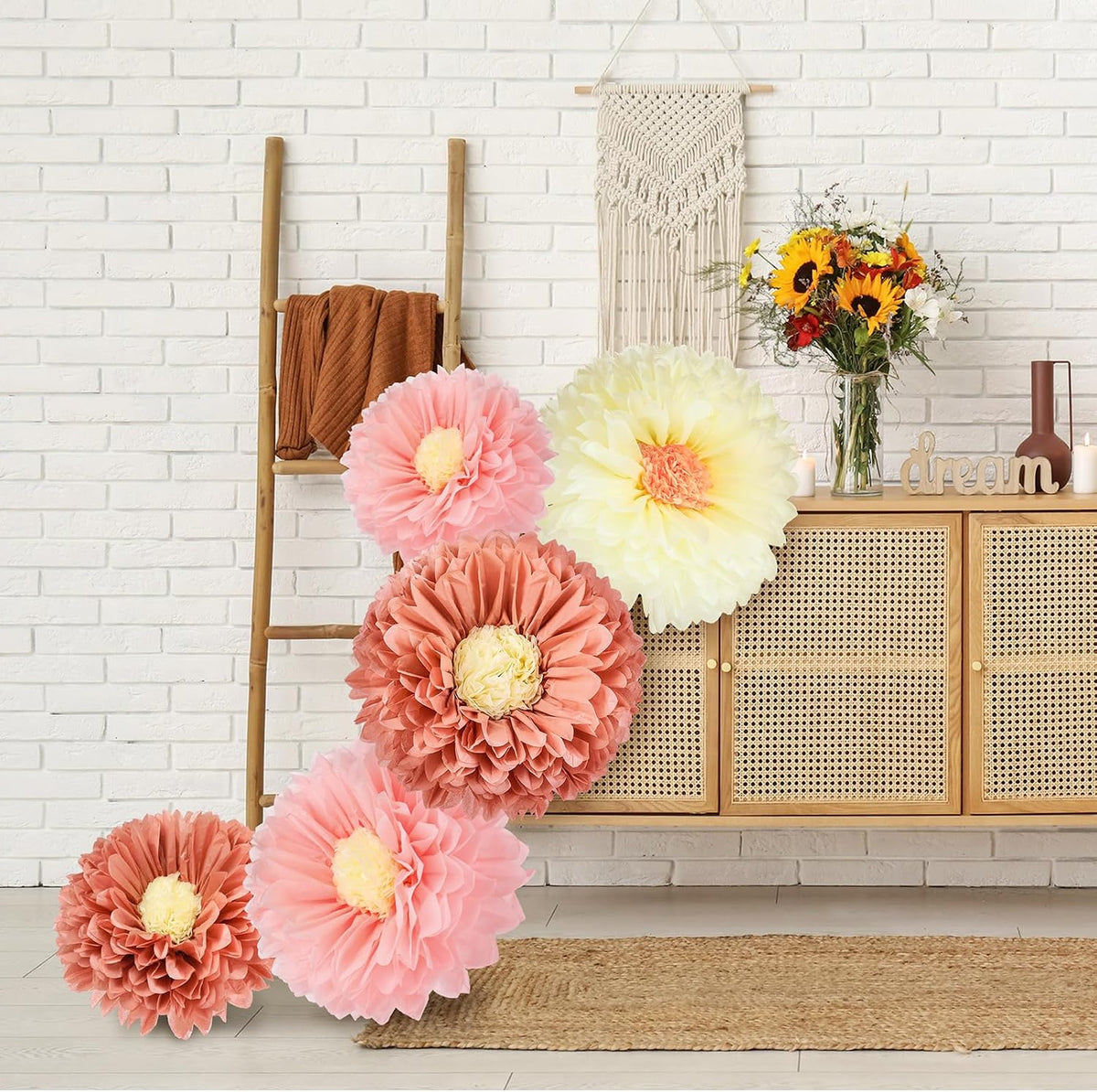 5 Pcs Giant Halloween Red Poppy Paper Flowers for Wizard Decor