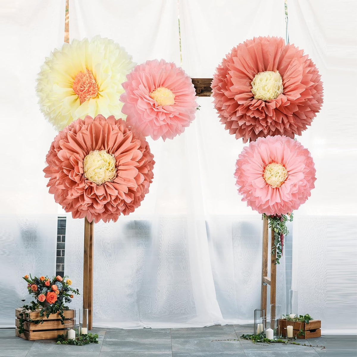 5 Pcs Giant Halloween Red Poppy Paper Flowers for Wizard Decor
