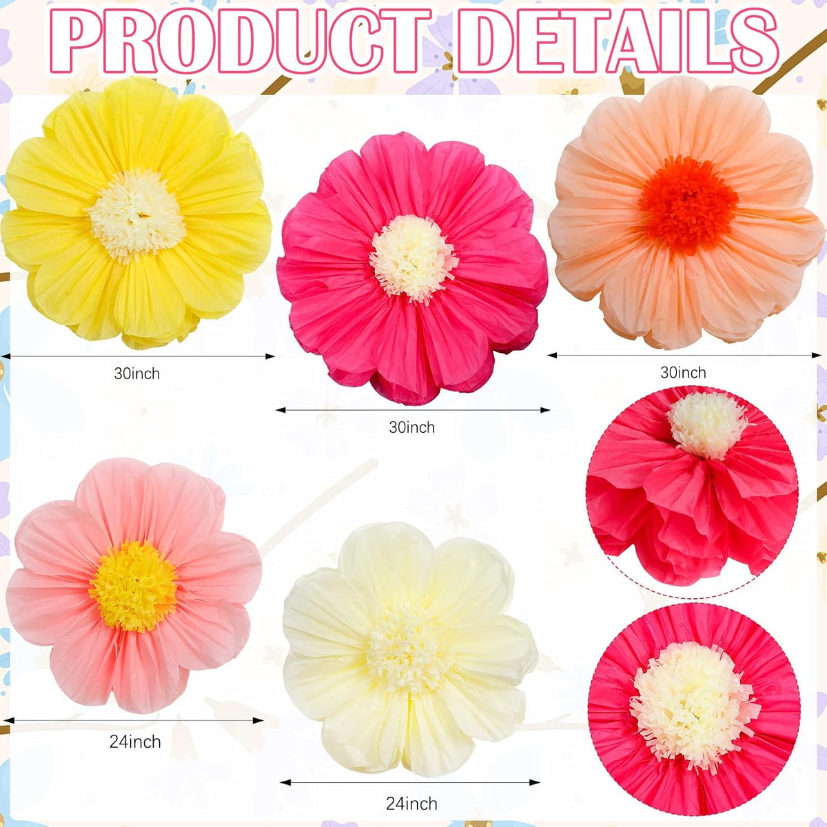 5 Pcs Giant Halloween Red Poppy Paper Flowers for Wizard Decor