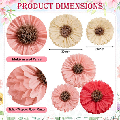 5 Pcs Giant Halloween Red Poppy Paper Flowers for Wizard Decor
