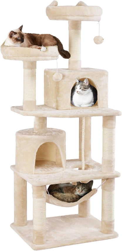 62.5inches Cat Tree Cat Tower Kitten Condo with Platform & Hammock, Scratching Posts for Kittens Pet Play House with Plush Perch for Indoor Activity Relaxing, Green