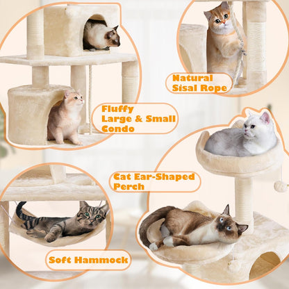 62.5inches Cat Tree Cat Tower Kitten Condo with Platform & Hammock, Scratching Posts for Kittens Pet Play House with Plush Perch for Indoor Activity Relaxing, Green