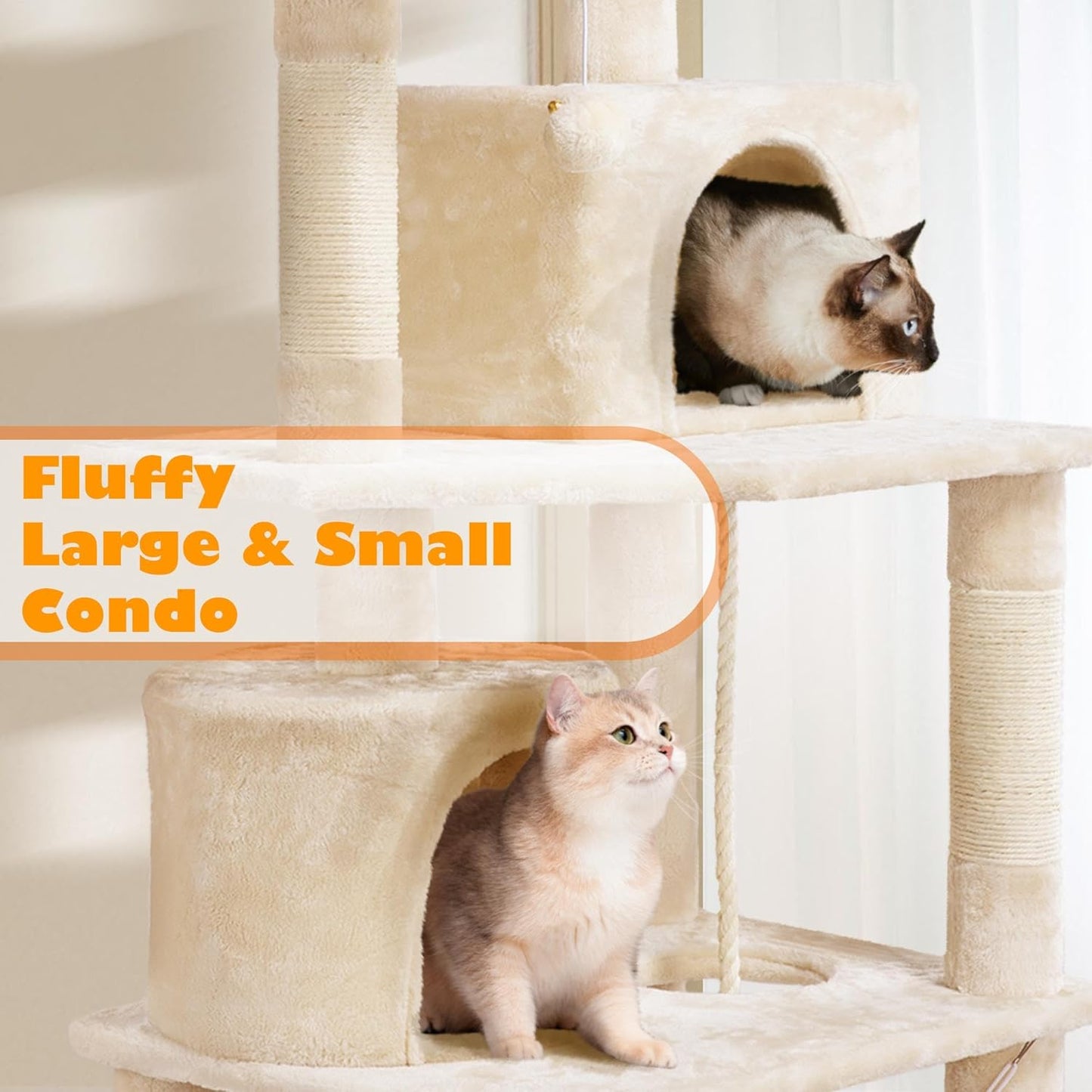 62.5inches Cat Tree Cat Tower Kitten Condo with Platform & Hammock, Scratching Posts for Kittens Pet Play House with Plush Perch for Indoor Activity Relaxing, Green