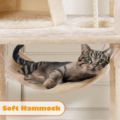 62.5inches Cat Tree Cat Tower Kitten Condo with Platform & Hammock, Scratching Posts for Kittens Pet Play House with Plush Perch for Indoor Activity Relaxing, Green