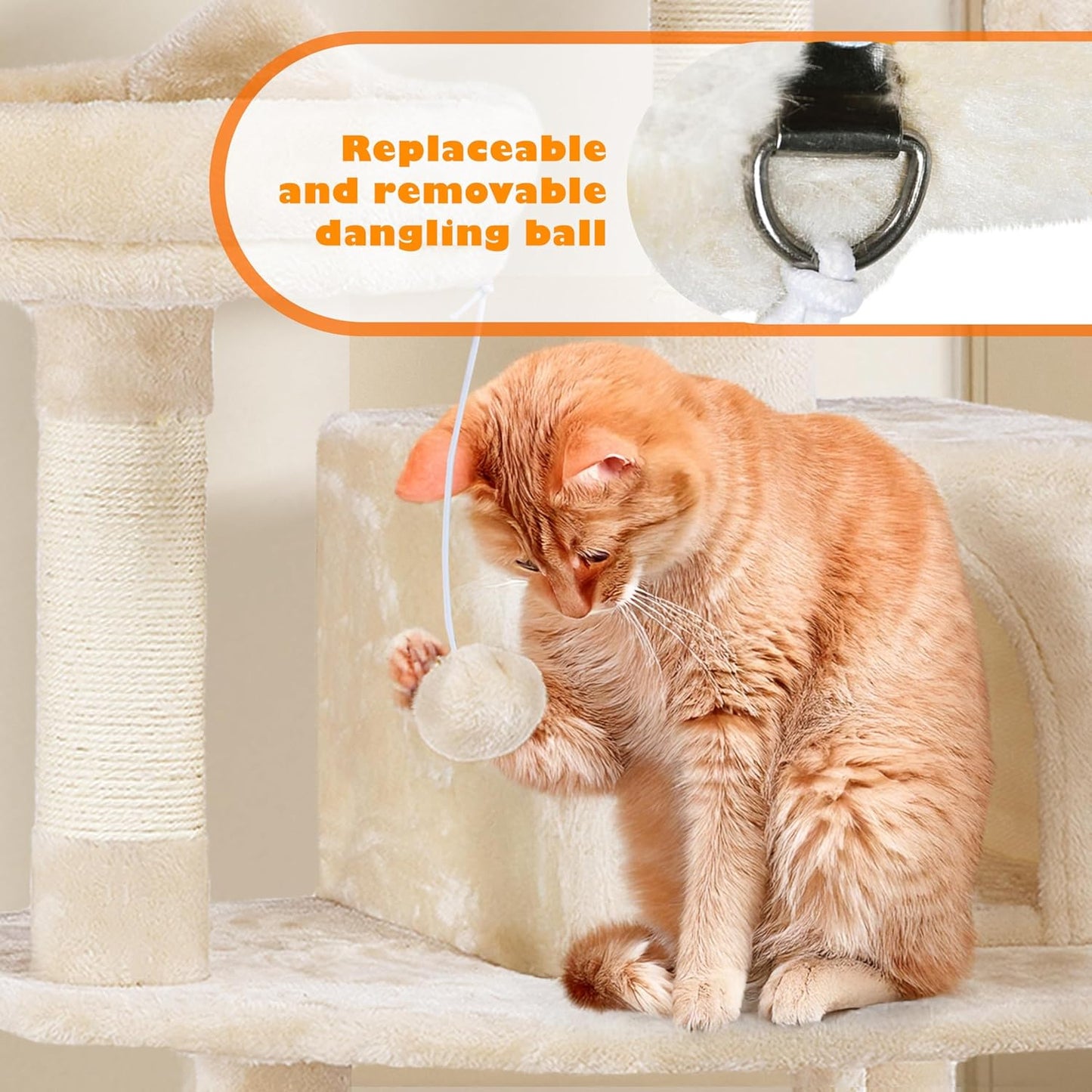 62.5inches Cat Tree Cat Tower Kitten Condo with Platform & Hammock, Scratching Posts for Kittens Pet Play House with Plush Perch for Indoor Activity Relaxing, Green