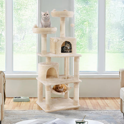 62.5inches Cat Tree Cat Tower Kitten Condo with Platform & Hammock, Scratching Posts for Kittens Pet Play House with Plush Perch for Indoor Activity Relaxing, Green